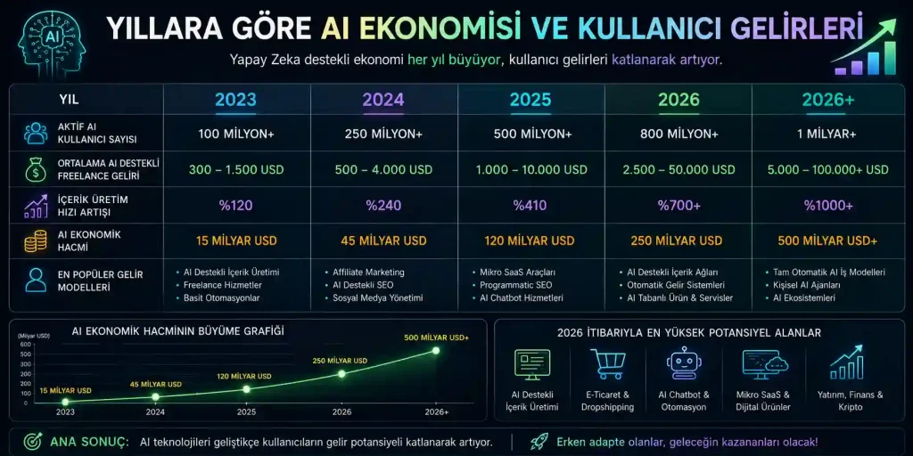 Yıllara Göre AI Ekonomisi ve Kullanıcı Gelirleri