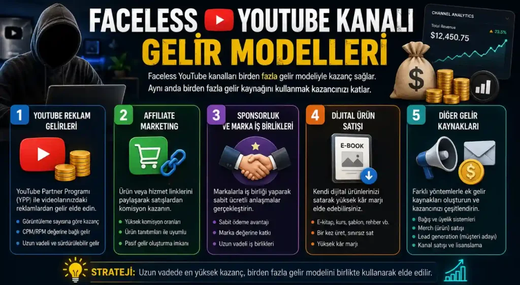 Faceless YouTube Kanalı Gelir Modelleri